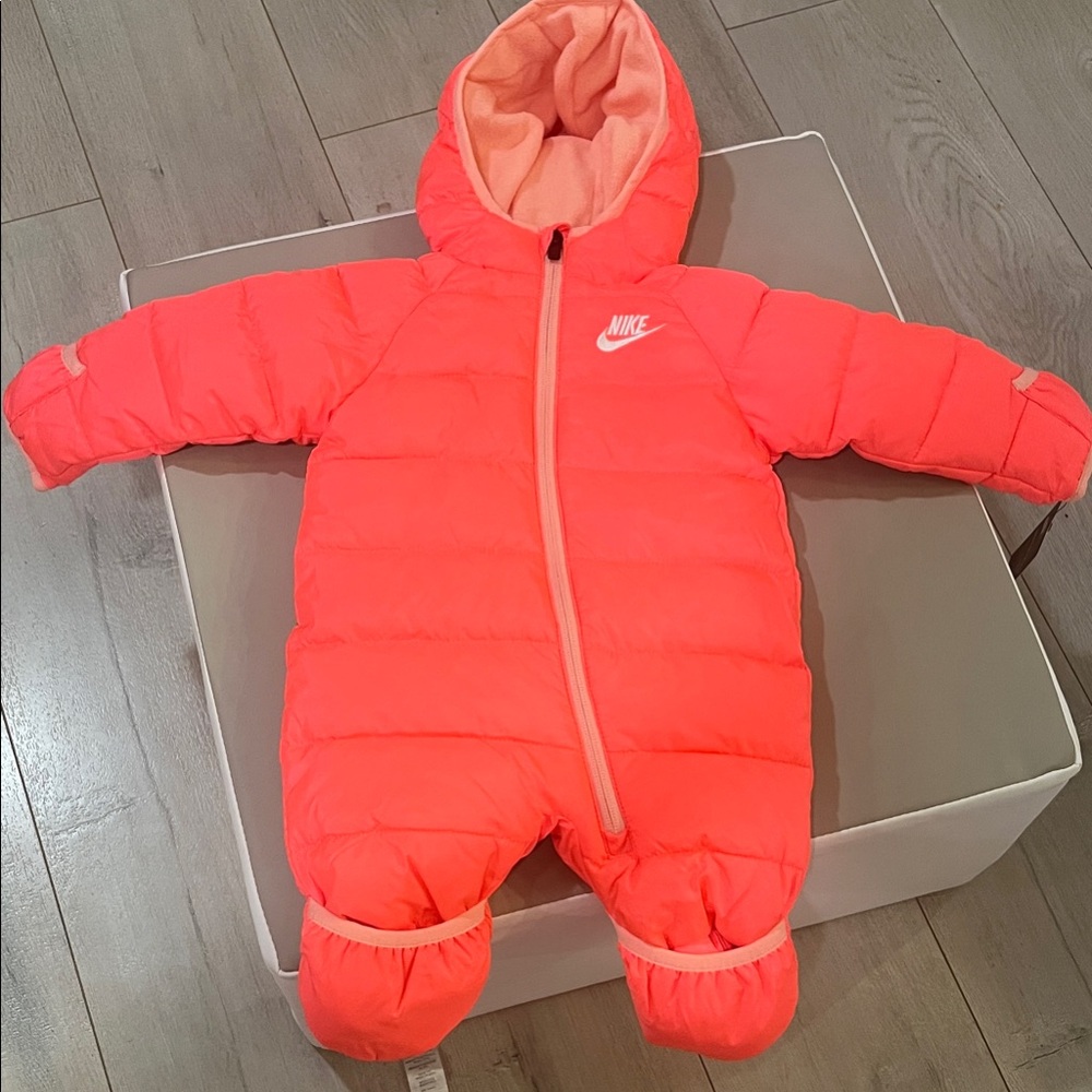 New Nike Puffer Baby Pink Footed One Piece